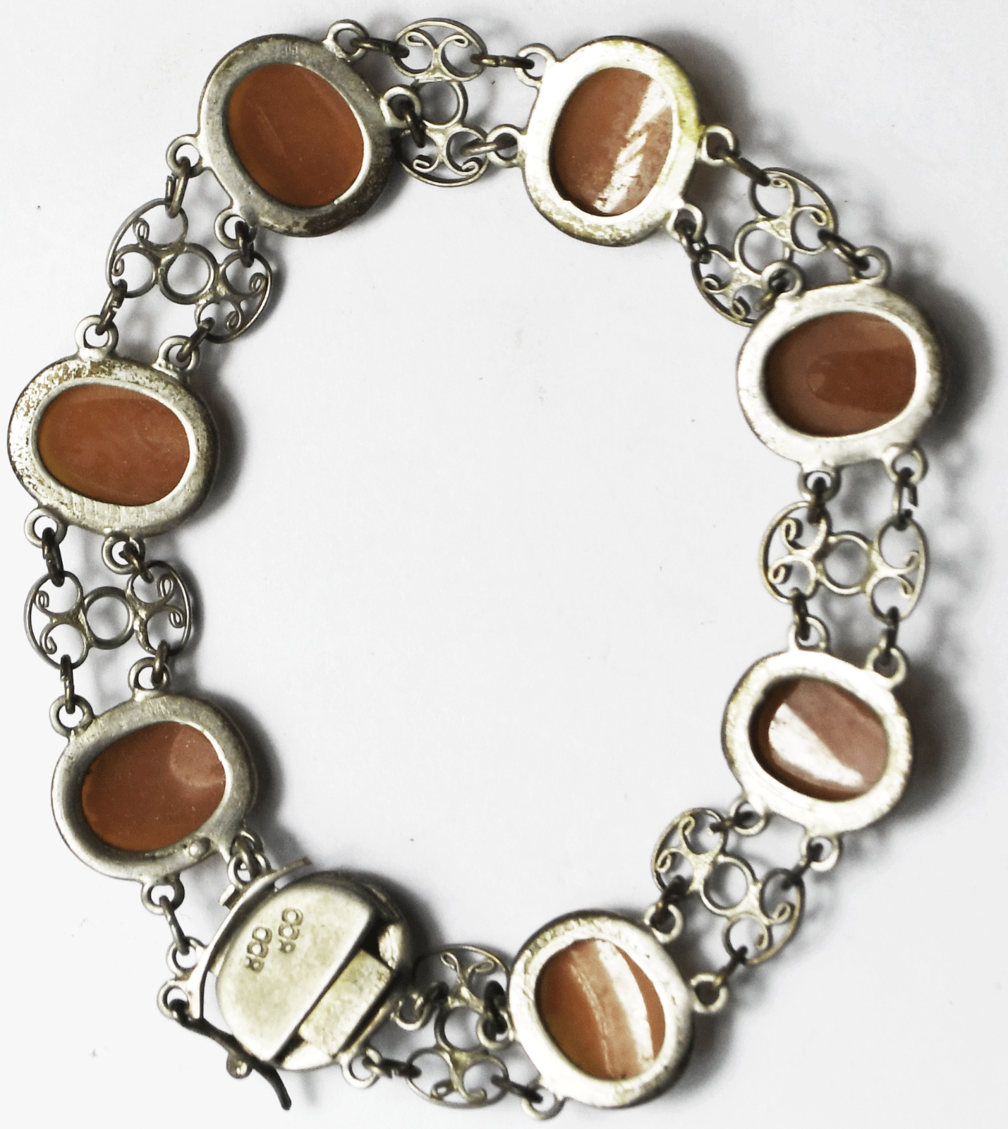 800 Fine Silver Shell Cameo Bracelet Chain 13mm  7"