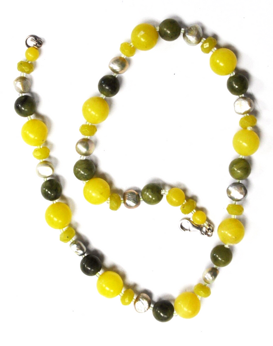 Sterling  10mm Jade 9mm MOP 12mm Agate Round Bead Necklace 19"