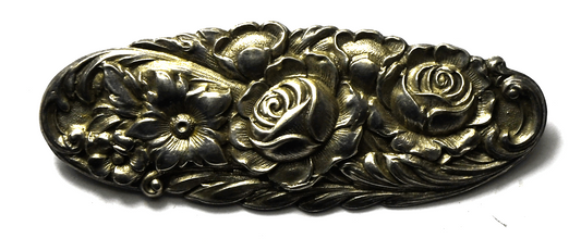 Sterling Antique Embossed Floral Repousse S. Kirk & Son Oval Brooch 62x23mm