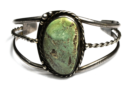 Sterling Silver Pale Green Oval 3 Bar Cuff Bracelet 39mm 7" Wrist