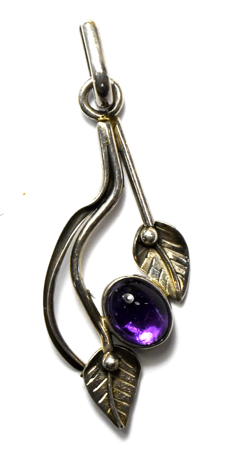 Sterling Silver Oval Amethyst Floral Branch Vine Pendant 60mm x 24mm