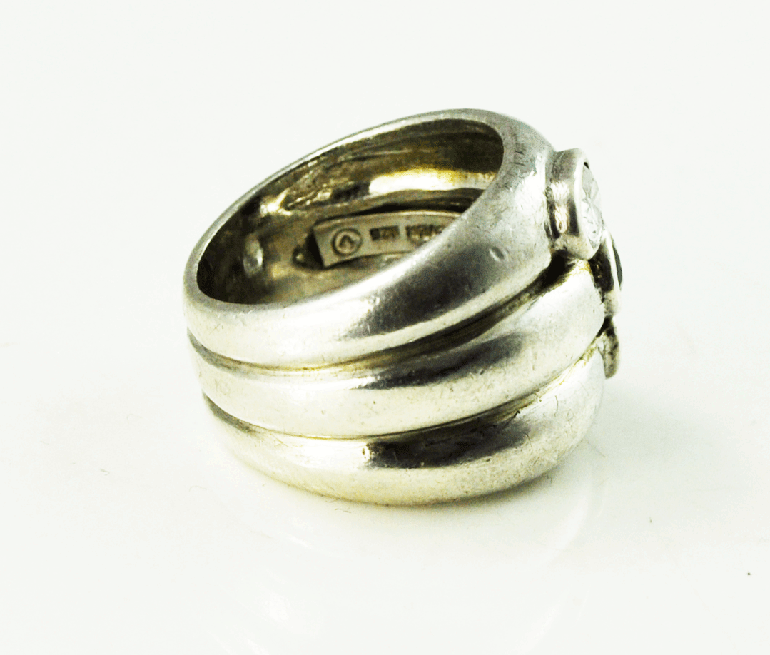 Sterling Wide 3 Oval CZ Three Combined Solid Band Cocktail 18mm Ring Size 6