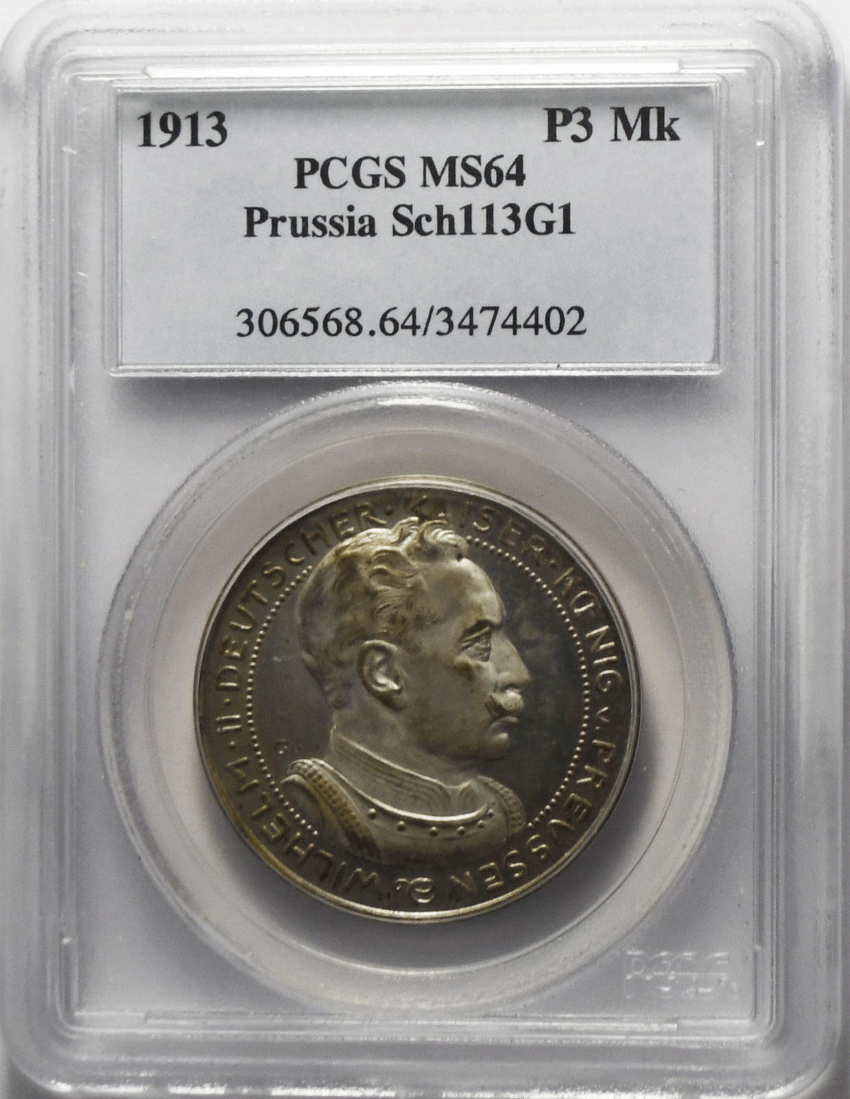 1913 P3 Mark Prussia Pattern Coin Silvered Copper SCHAAF 113G1 PCGS MS64 Top Pop