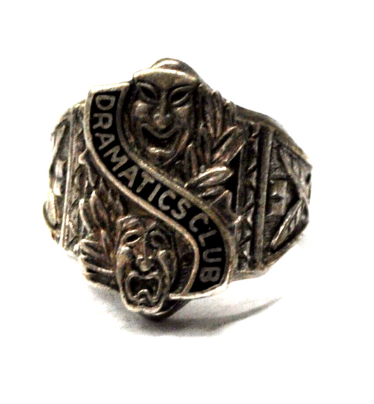 Sterling Silver Dramatics Club Comedy Tragedy Ring 17mm Size 3-1/2 Drama