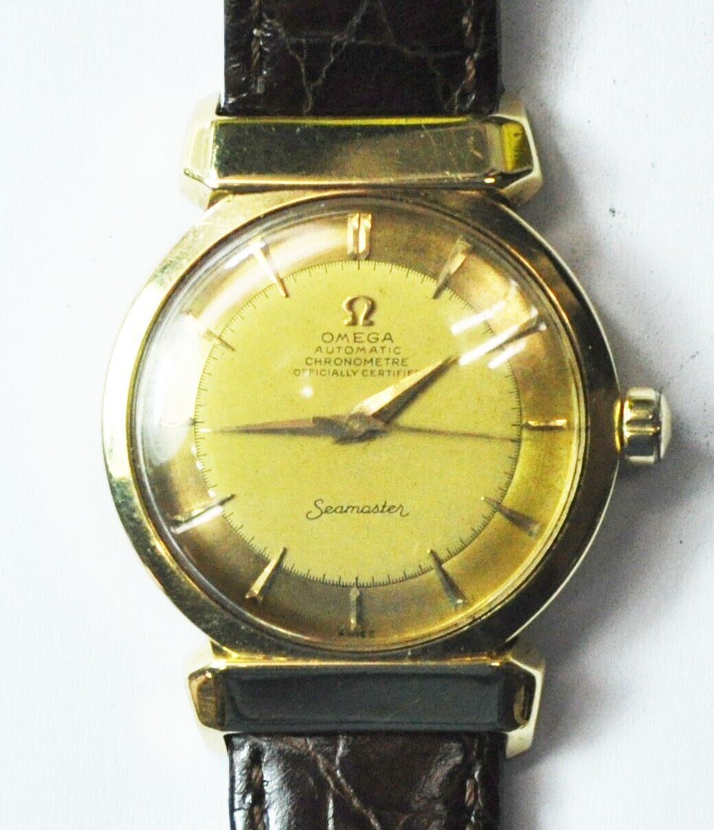 1950 Omega Seamaster 352 18k Gold Bumper Automatic 14324 Hooded Lug Deluxe 34mm