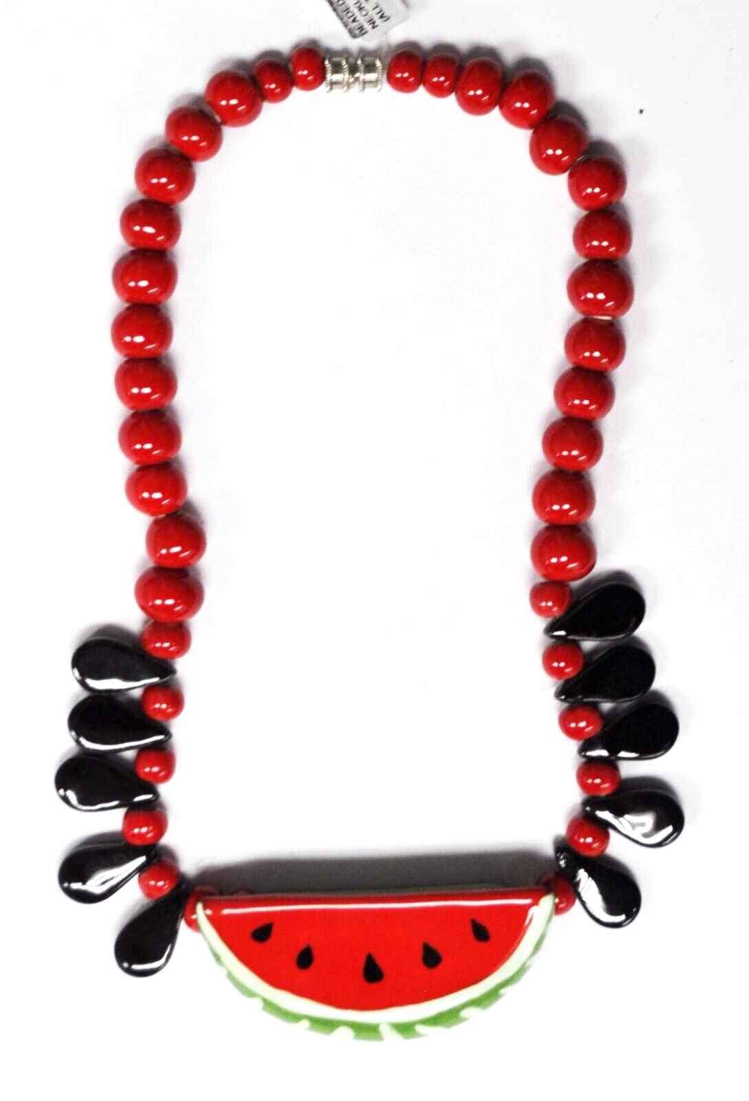Flying Colors Watermelon Seed Slice Ceramic Bead Necklace 32mm 17"