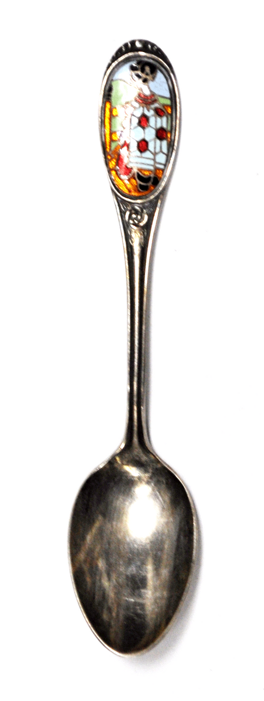 950 Silver Japan Enamel Geisha Kimono Enamel Souvenir Spoon
