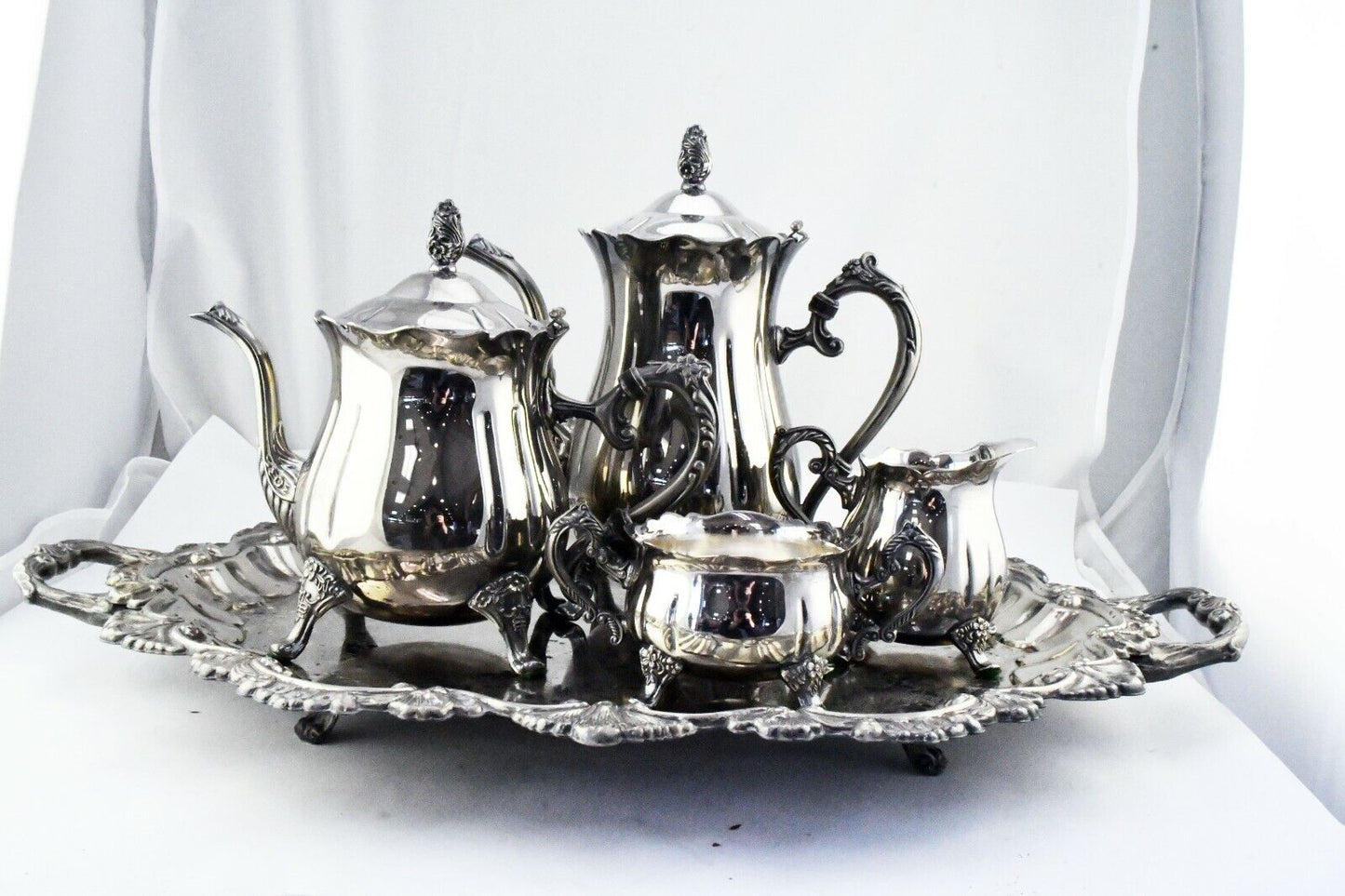 Silver Plate Complete 6pc. Floral Coffee and Tea Set