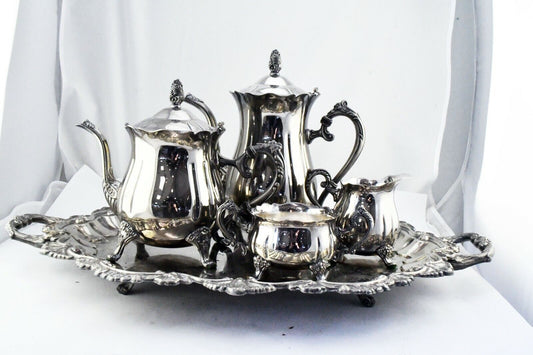 Silver Plate Complete 6pc. Floral Coffee and Tea Set