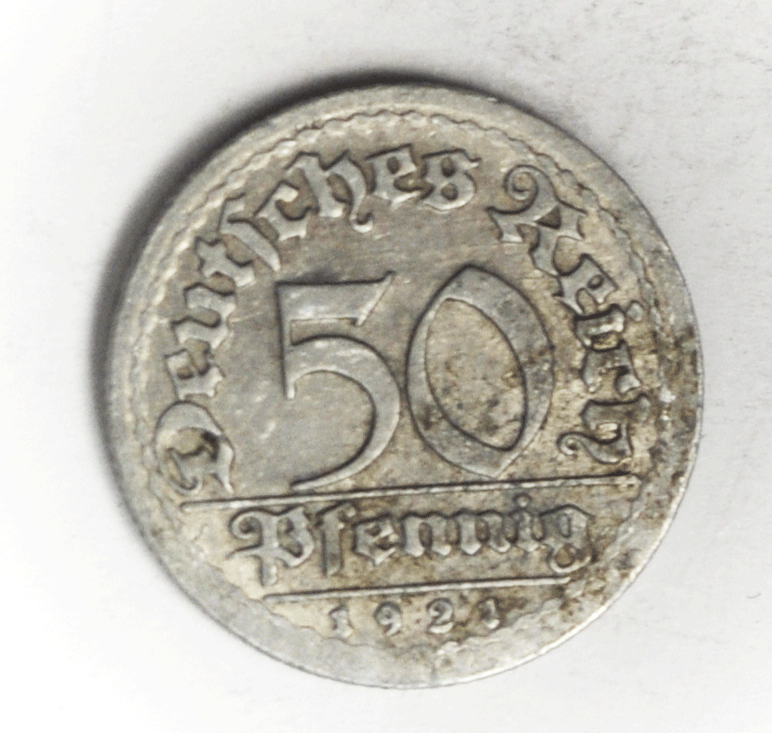 1921 F Germany Weimar Republic 50 FIfty Pfennig Aluminum Coin KM# 27