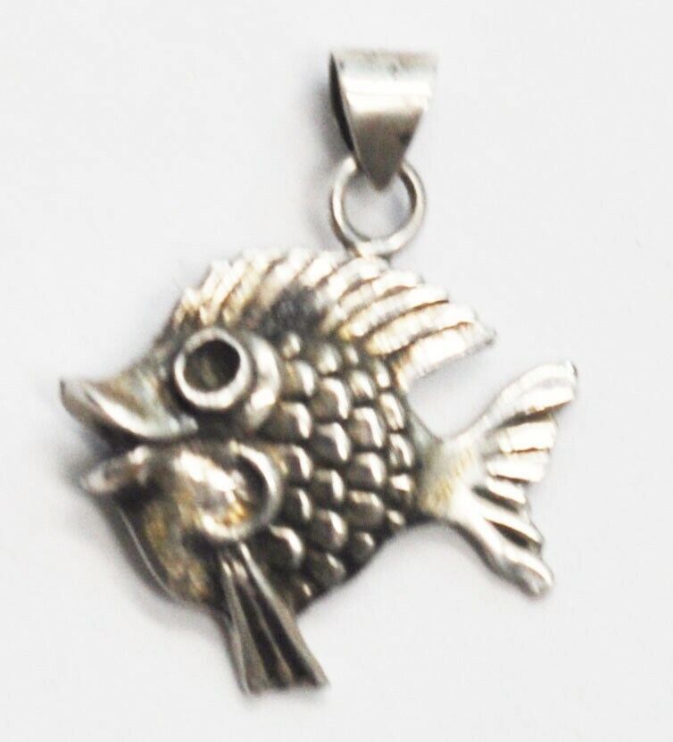 Sterling Silver Mexico Happy Fish Pendant 28mm x 22mm
