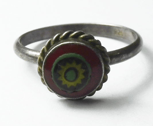 Sterling Silver Round Solitaire Enamel Sun Ring 10mm Band Size 6