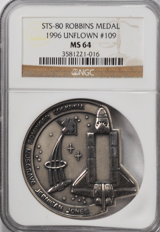 1996 STS-80 Robbins Space Silver Medal Unflown #109 NGC MS64 Columbia