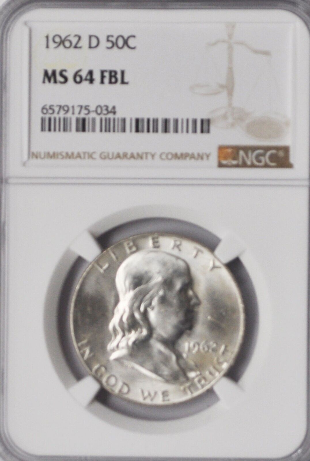 1962 D 50c Franklin Silver Half Dollar Fifty Cents NGC MS64 FBL Denver