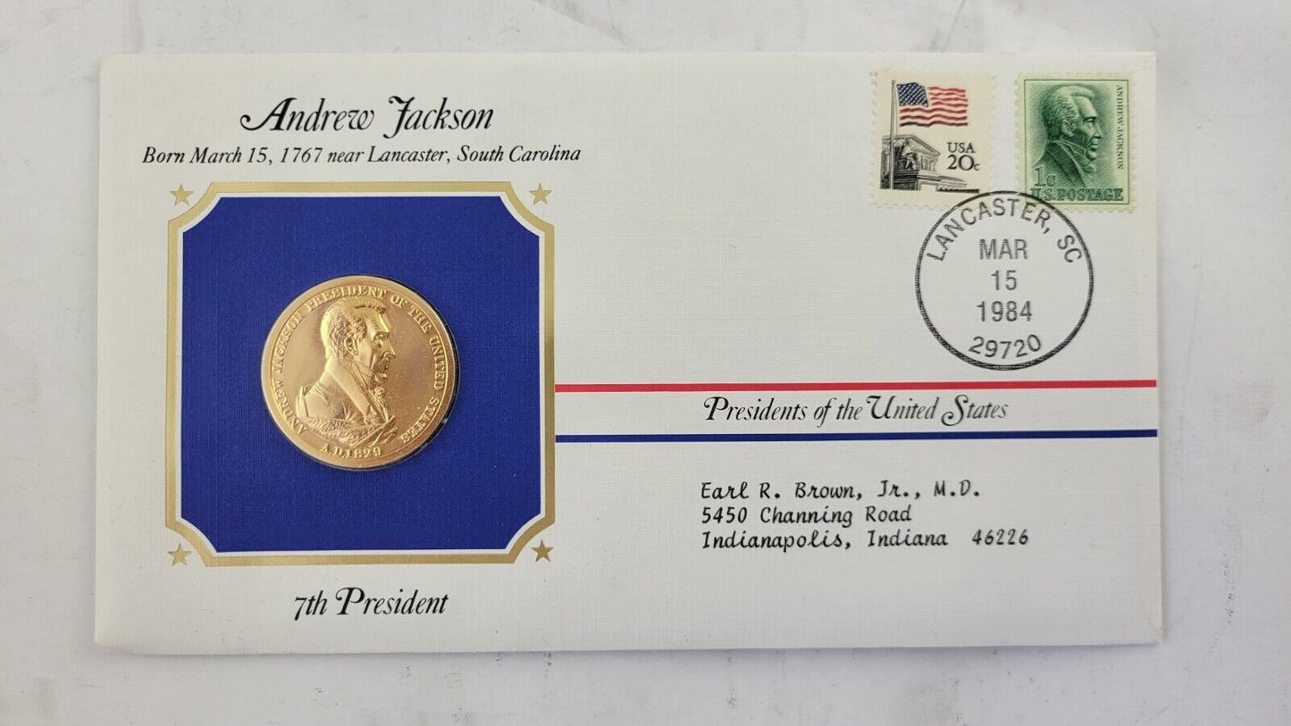 Andrew Jackson Presidential Covers Medal Postal Commemorative Society Gold Plate