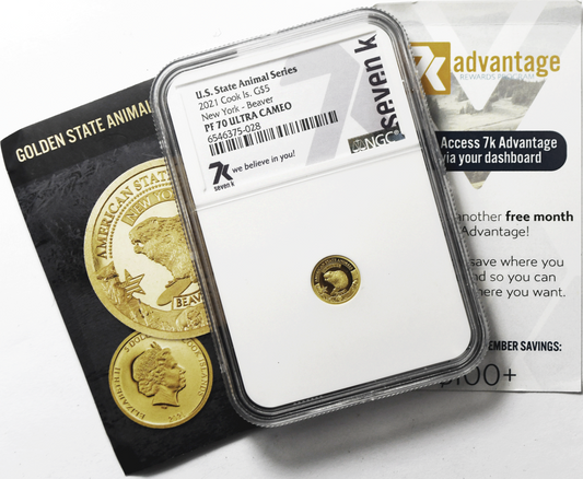 2021 $5 Cook Is Gold .5g Animal Series 7k NGC PF70 UC New York Beaver