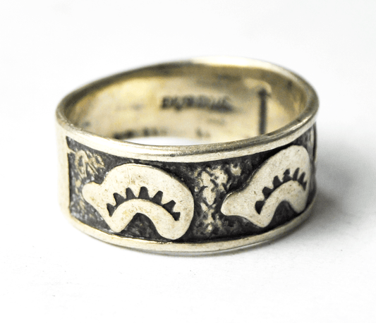 Vintage Sterling Silver 3 Bear Mashe Etched Band 9mm Size 8-3/4 Ring