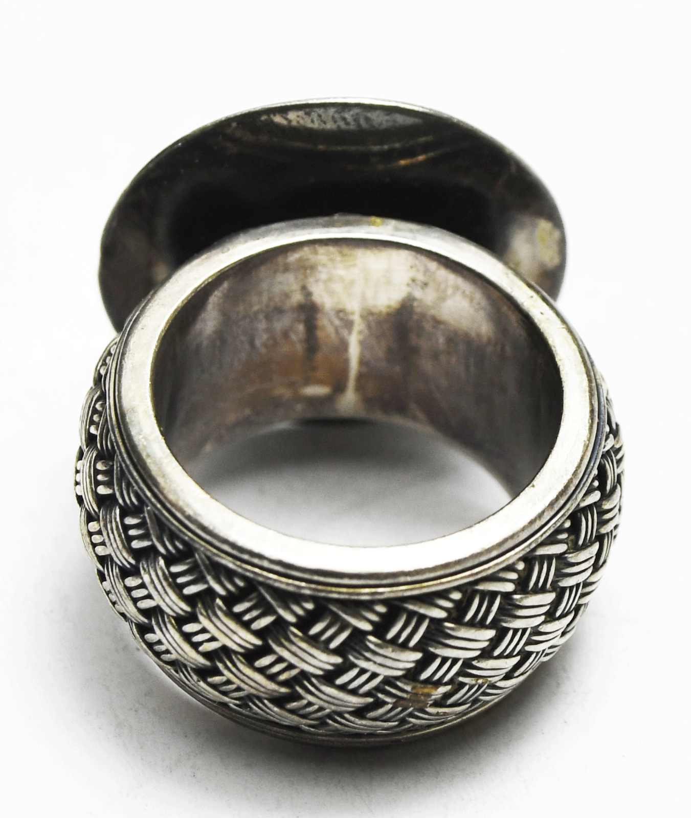 Sterling Bali Suarti Basket Weave Round Stepped Top Solid Ring 22mm Size 6.5