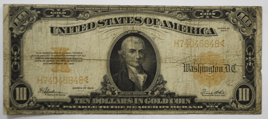 1922 $10 Ten Dollars Gold Certificate Large Note H74046848