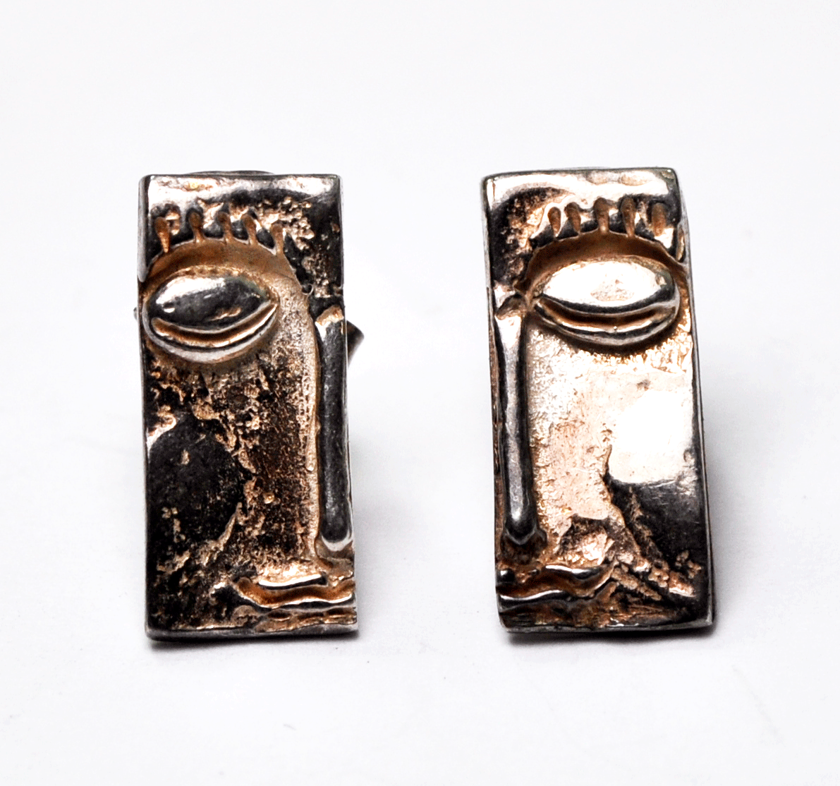 Sterling Silver Ybarra Horus Rectangle Eye Abstract Stud Earrings 7 x 16mm