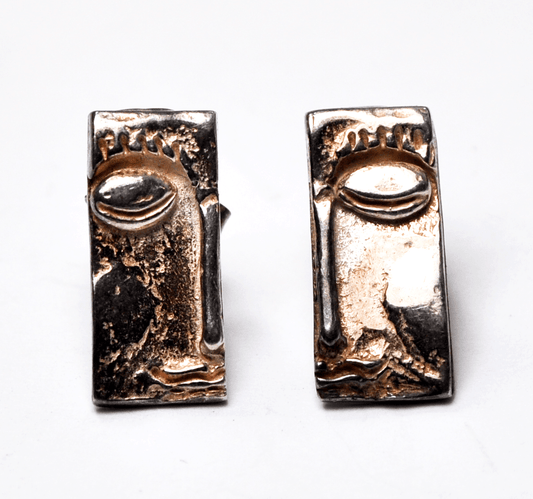 Sterling Silver Ybarra Horus Rectangle Eye Abstract Stud Earrings 7 x 16mm