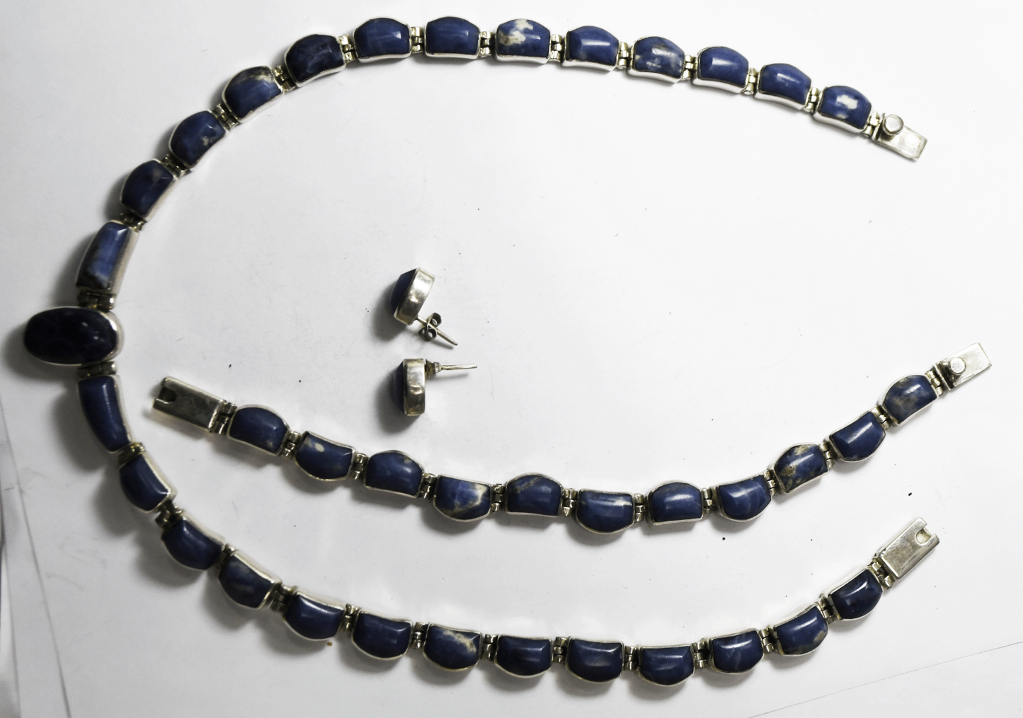 Sterling Blue  Sodalite 18" Necklace 7.5" Bracelet & 13mm Earrings 135g Set