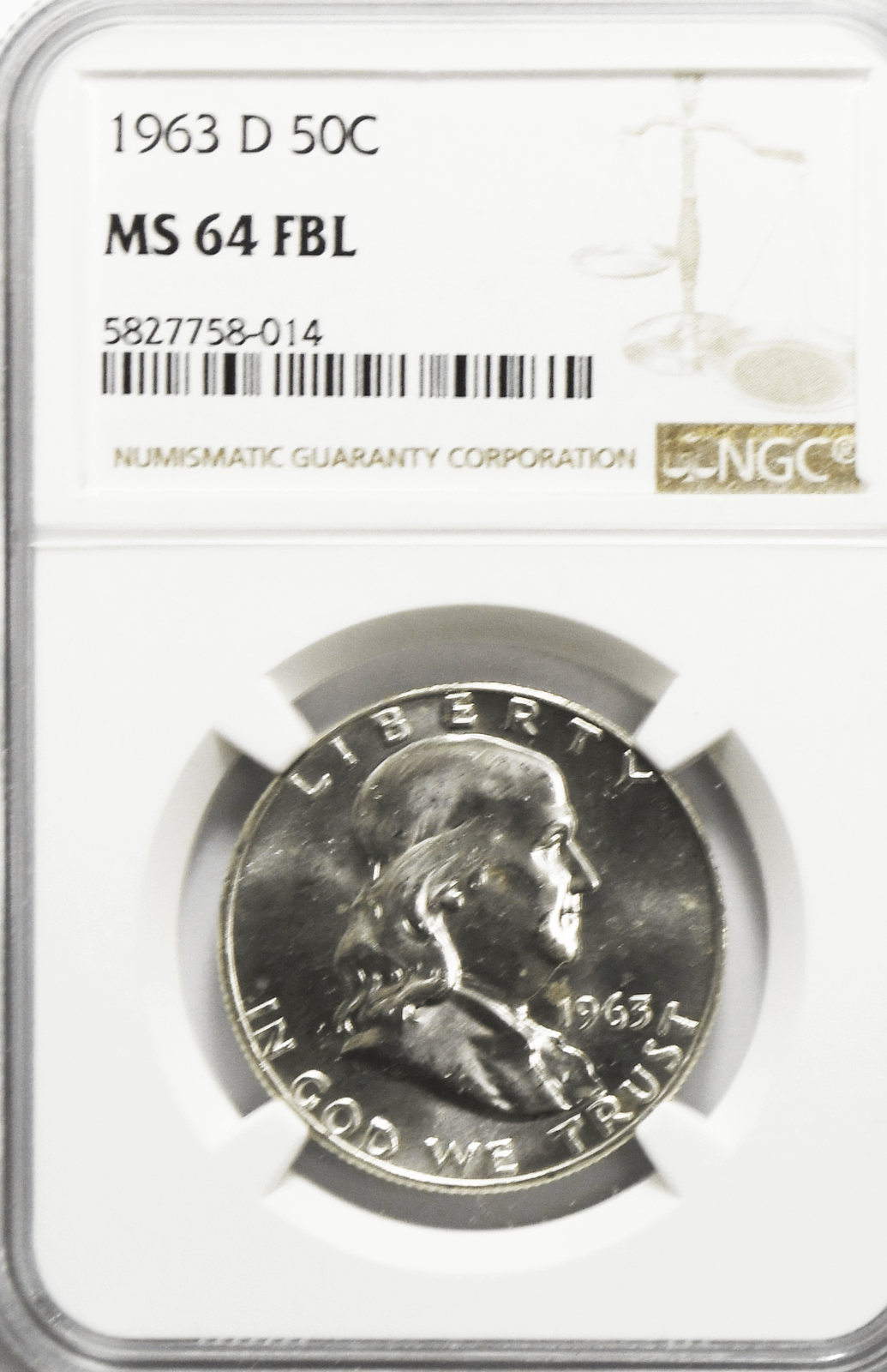 1963 D 50c Franklin Silver Half Dollar Fifty Cents NGC MS64 FBL Denver