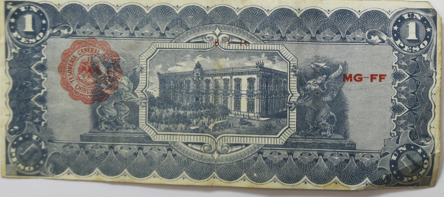 1915 Mexico Chihuahua One Peso Blue Large Note 2142162