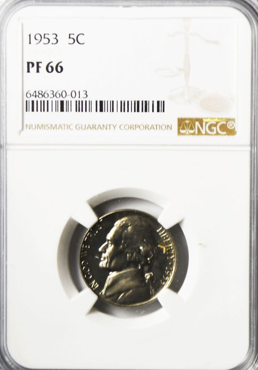 1953 5c Jefferson Proof Nickel Five Cents Gem Uncirculated Proof NGC PF66