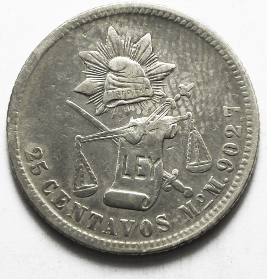 1889 Mo M Mexico Second Republic 25 Centavos Silver Coin KM# 406.7 Low Mintage