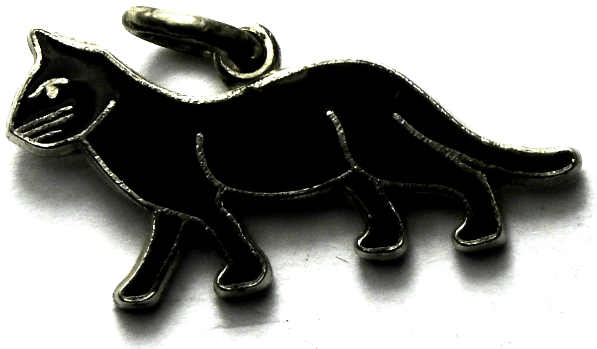 Sterling Silver Vintage Wells Black Cat Enamel Charm 22mm x 12mm