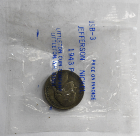 1943 P 5c Jefferson Nickel Five Cents Silver War Nickel Philadelphia