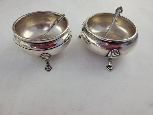 Vintage Sterling Silver Open Salt Cellars with Spoons 3.8oz.