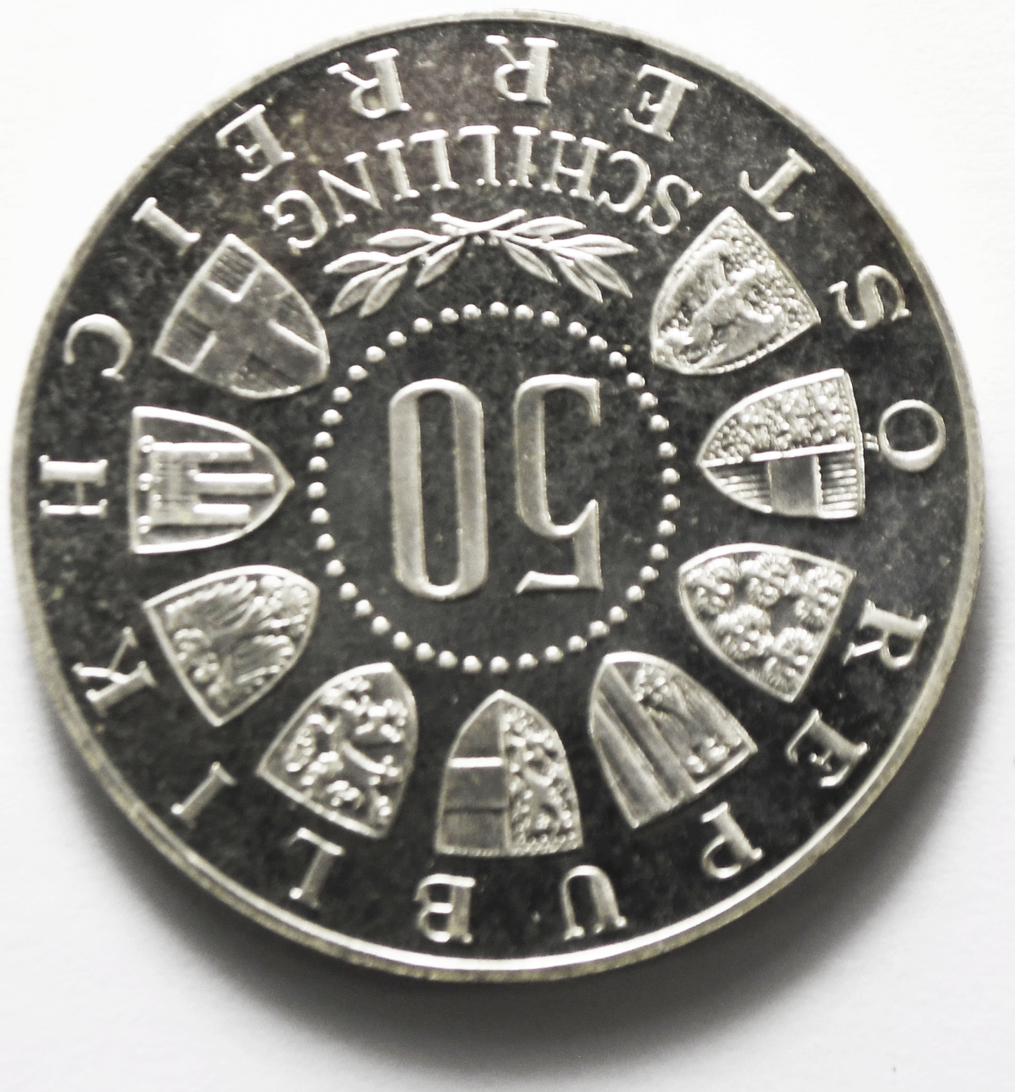 1964 Austria 50 Fifty Schilling Proof Silver Coin KM# 2896 Olympics Ski Jumper