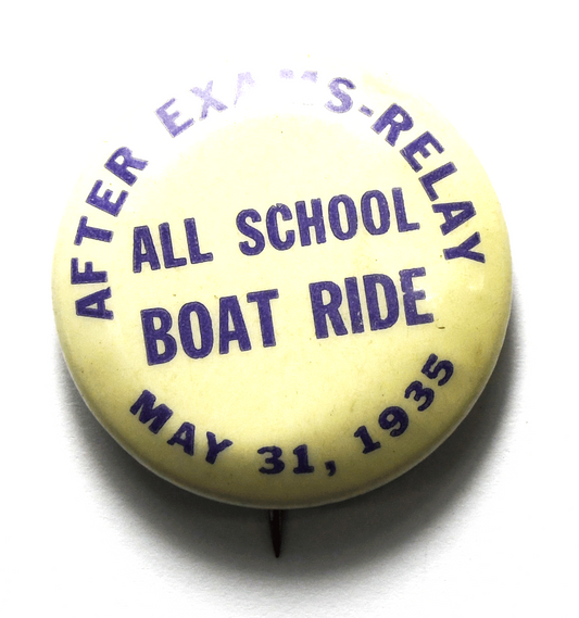 1935 After Exams Relay All School Boat Ride Pinback 31mm Button M Pudlin