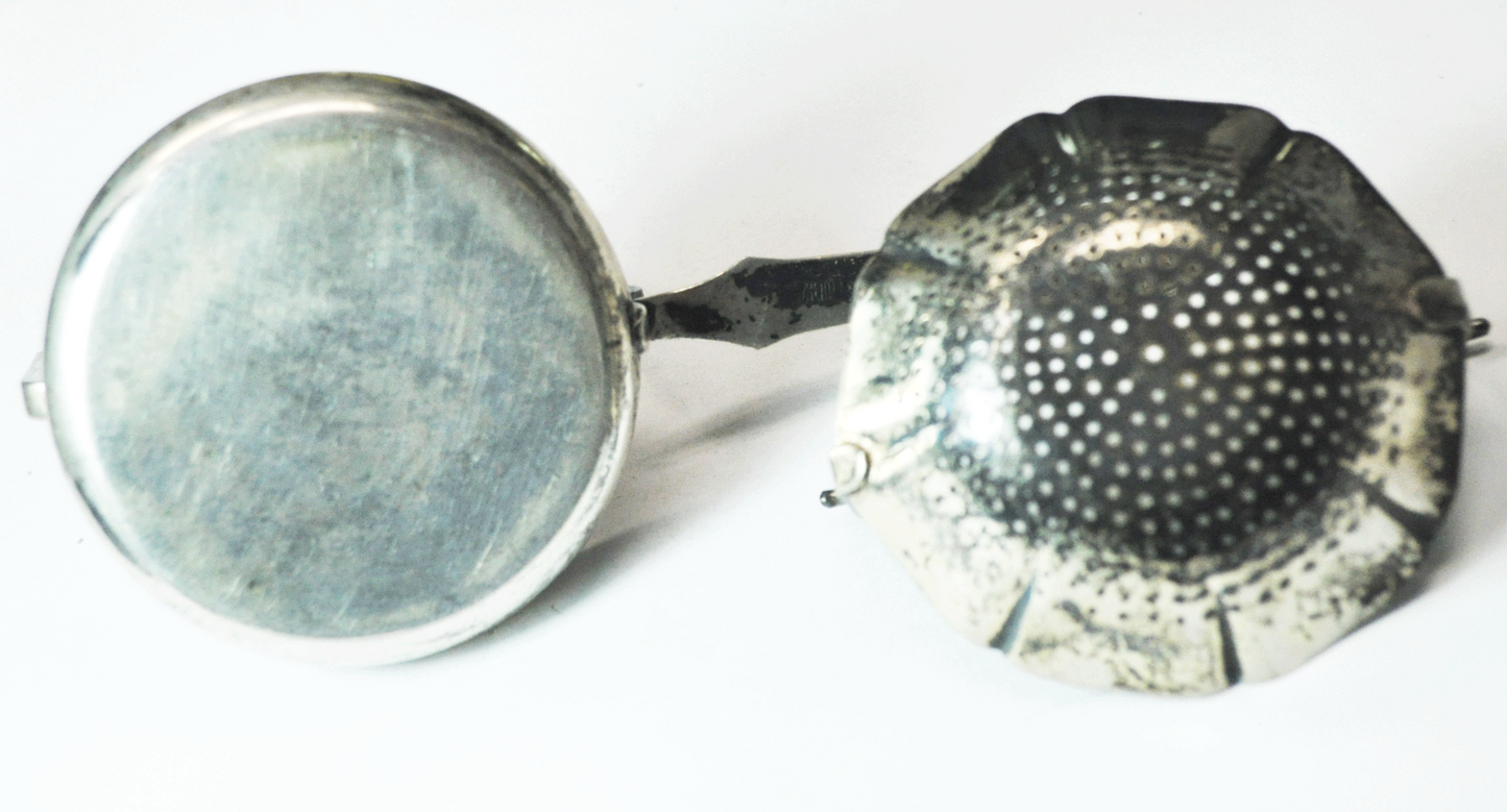 900 Fine Silver Siam Peru Porringer Tea Strainer 5.5"