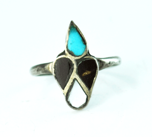 Sterling Turquoise Mother of Pearl Four Stone Inlay Ring 17mm Size 5