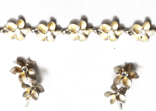 Sterling Silver Signed K Flower CZ 17mm Earrings 8mm Bracelet 9"  8g