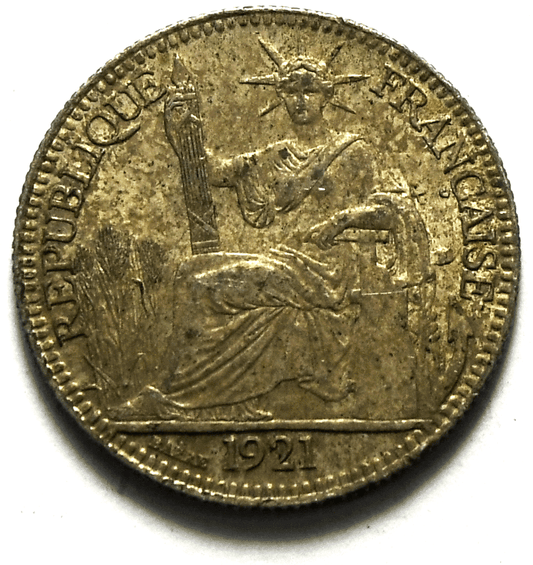 1921 French Indo China 10 Ten Cents KM# 16.1 Silver Coin