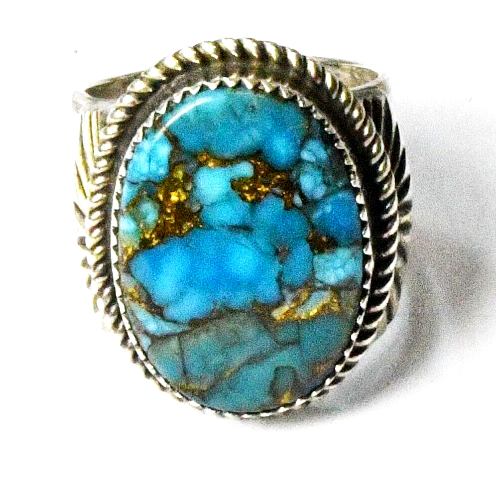 Sterling Silver G Boyd Turquoise Oval Split 29mm Ring Size 8