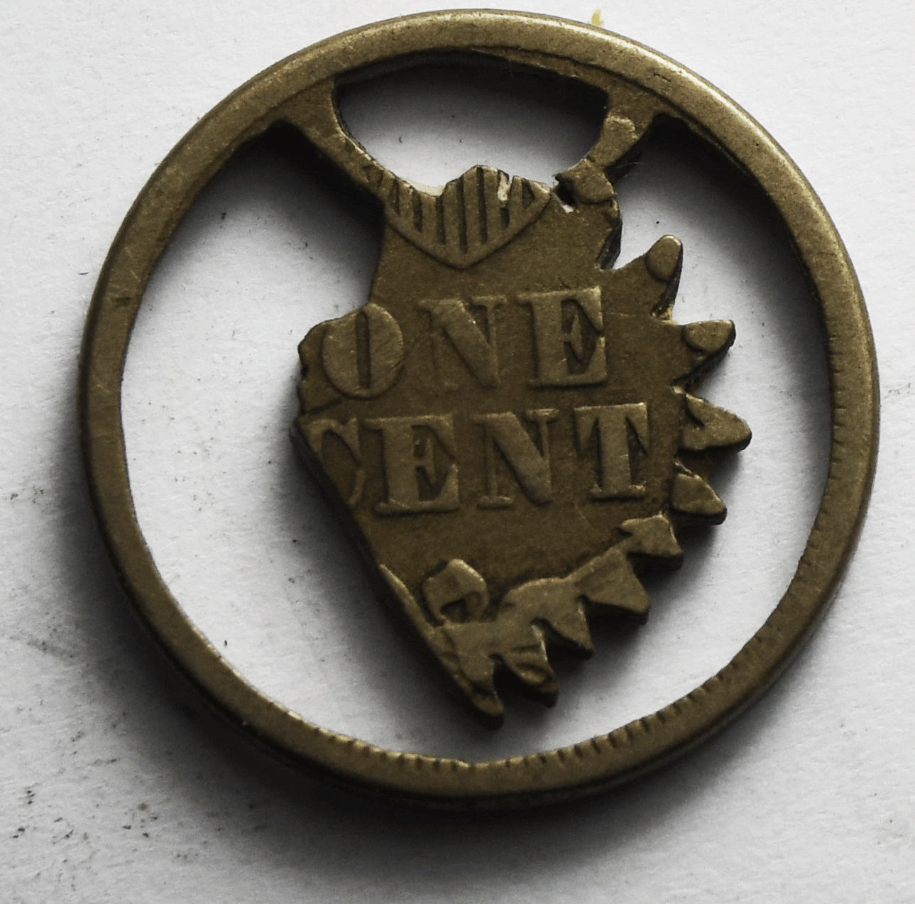 1859-64 1c Indian Head Penny One Cent Copper Cutout Coin Slide Pendant
