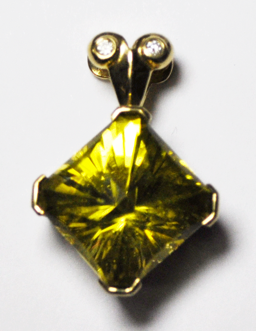 Beautiful 14k Yellow Gold 24mm Lemon Citrine Square Diamond Pendant Large Bale