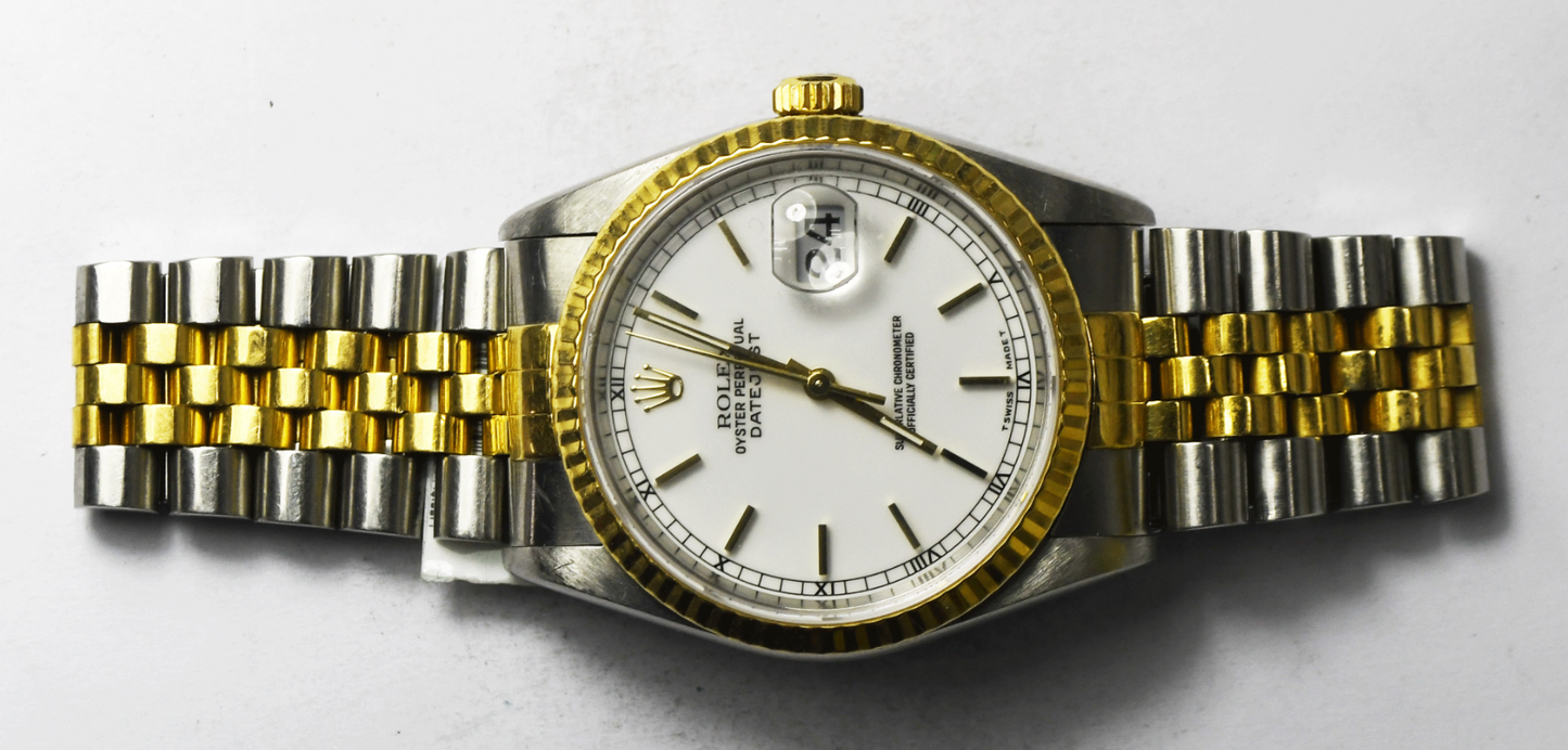 1996 Men's Rolex Datejust 16233 White Stick Dial 36mm 18k Jubilee Band 3135