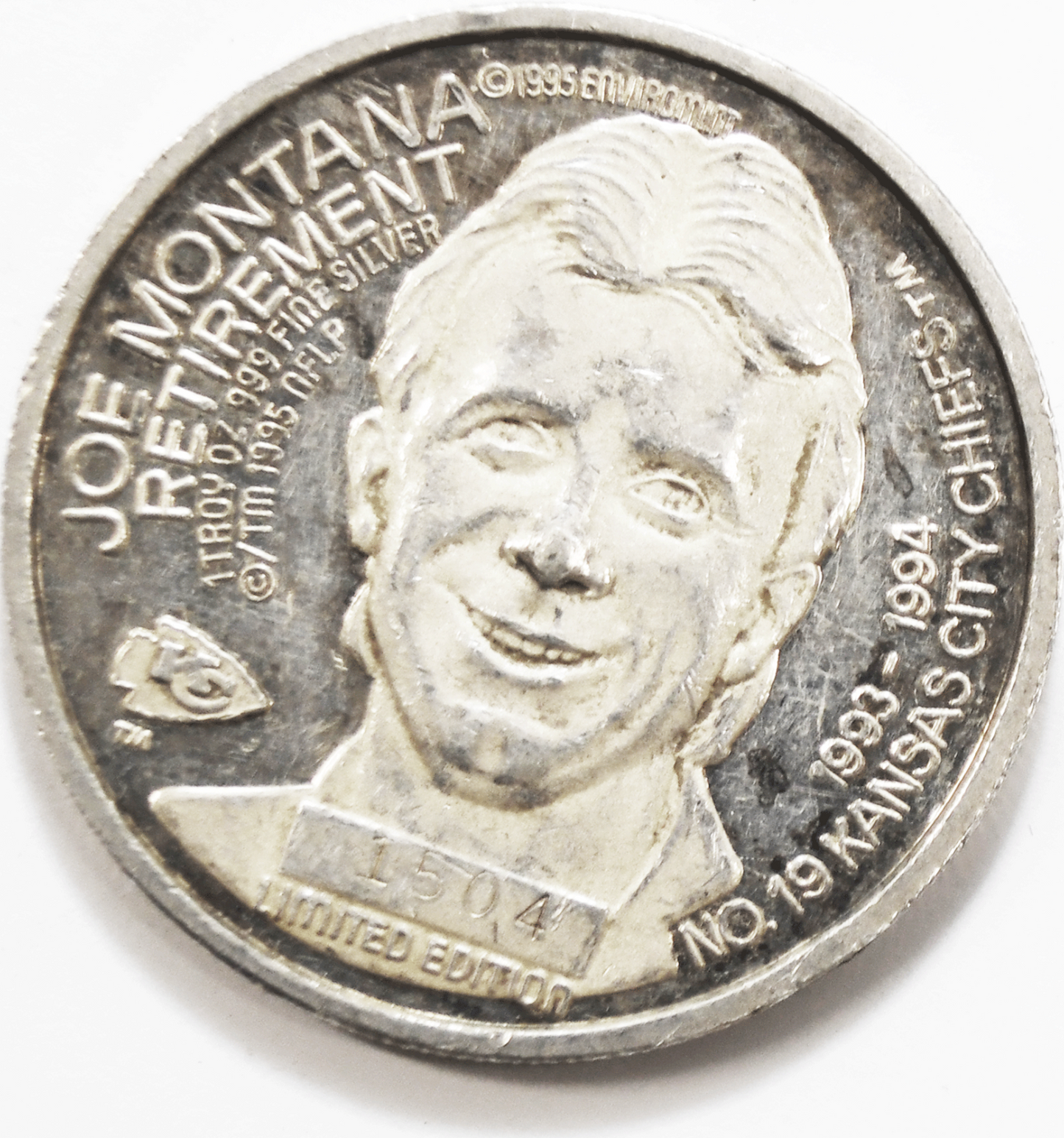 Joe Montana Limited Edition 1oz .999 Silver 49ers Chiefs Retirement 4 Superbowls