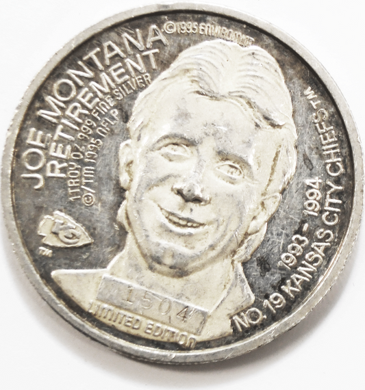 Joe Montana Limited Edition 1oz .999 Silver 49ers Chiefs Retirement 4 Superbowls