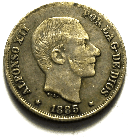 1885 Philippines 10 Ten Centimos Silver Coin KM# 148