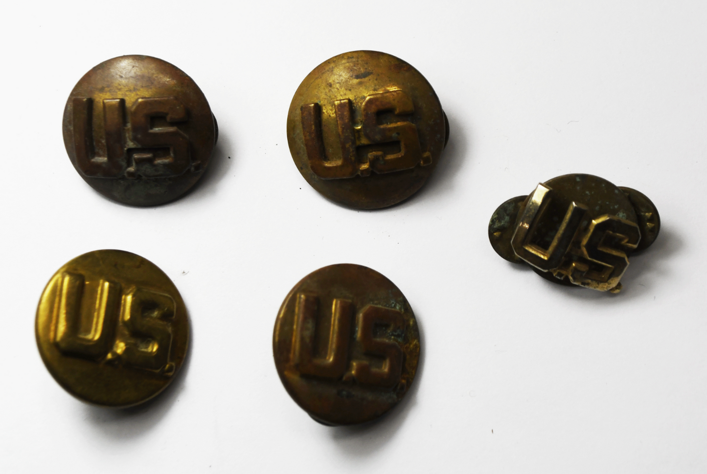 United States Military WWII Round US Collar Pin Set of 5