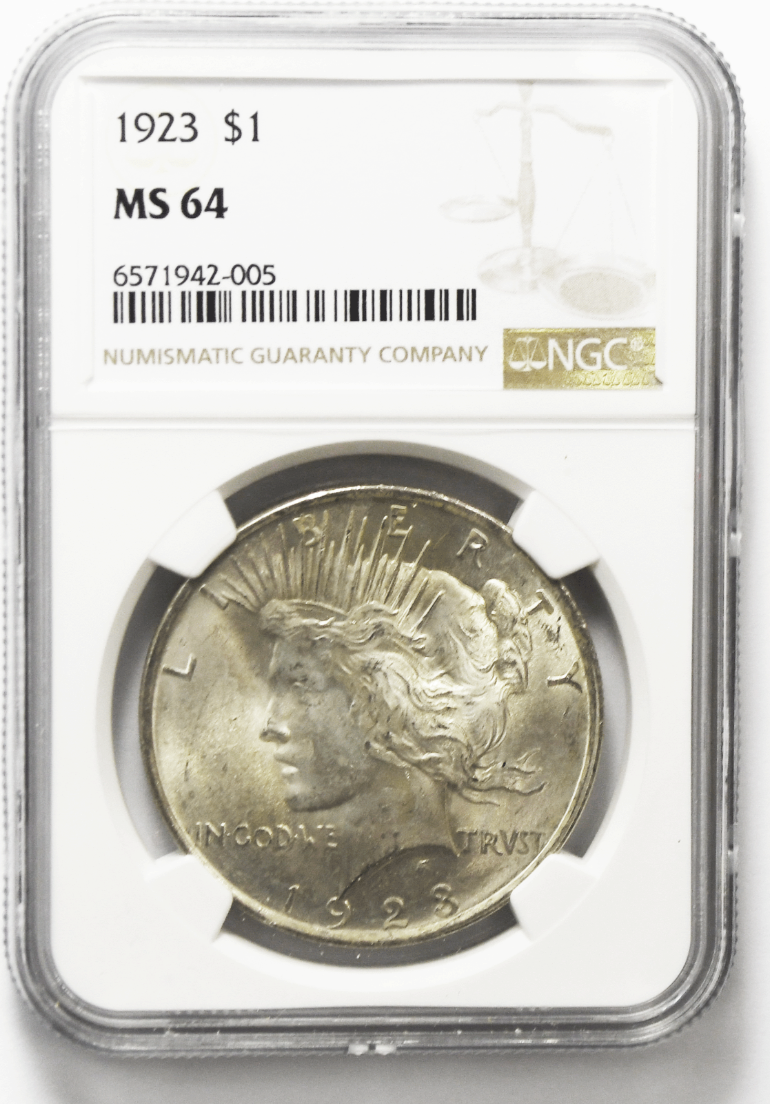 1923 $1 Peace Silver One Dollar US NGC MS64 Philadelphia Brilliant Uncirculated