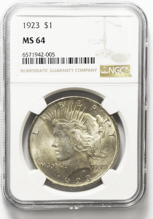 1923 $1 Peace Silver One Dollar US NGC MS64 Philadelphia Brilliant Uncirculated
