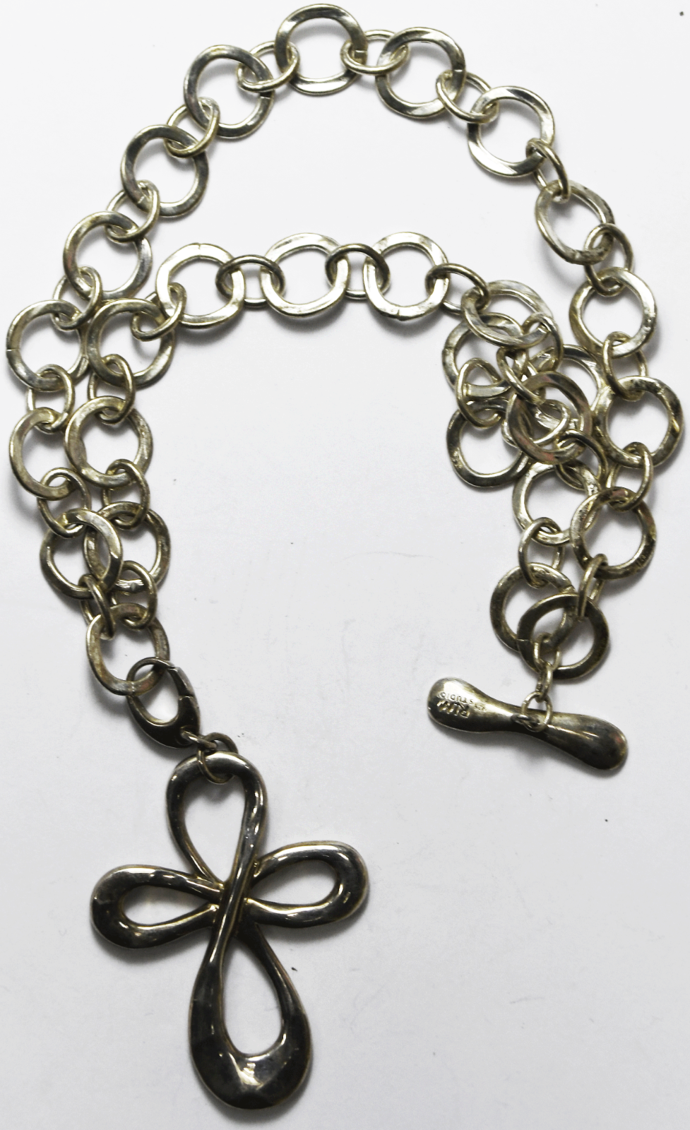 Sterling Robert Lee Morris Hammered 53mm Cross Pendant 13mm Toggle Necklace 18"